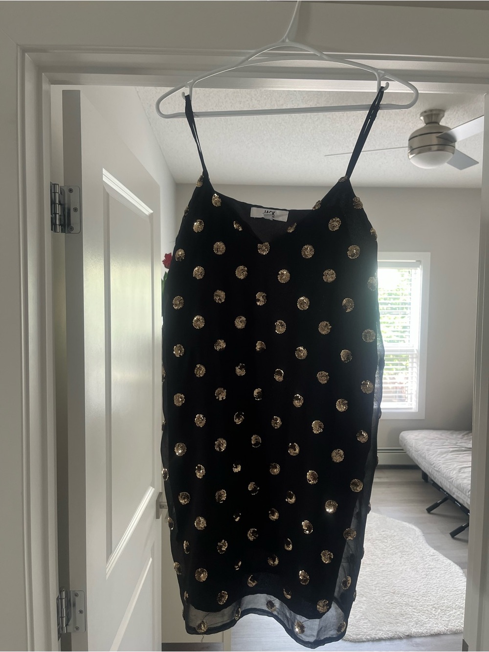 BB Dakota Black Slip Dress with Gold Sequin Dots